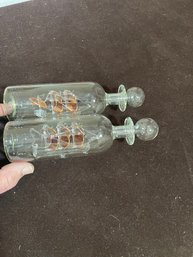 2 Glass Ships In Bottles