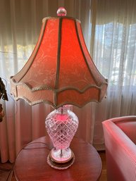 Waterford Heavy Crystal Lamp With Mauve Brocade Shade - Lv16