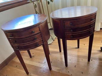 Two Matching Round Two Drawer Side Tables - Lv17
