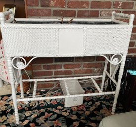 Vintage White Wicker Planter With Monogramed P- Dn5