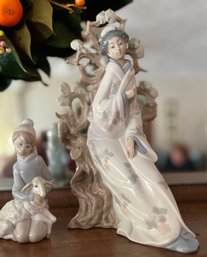 Two Lladro Figurines: Asian Girl Under Flowering Tree And Boy With Sheep - LV25