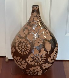 Large Brown Glass Floral Vase - 2FB7