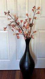 Tall Brown Heavy Vase With Faux Blossoms - 2FB8 Floral Vase 19.5