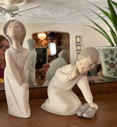 Lladro Girl Leaning Over For A Kiss And Lladro Girl With Slippers - LV26
