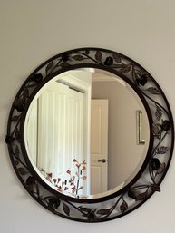 Metal Ivy Framed Beveled Round Mirror - 2FB9