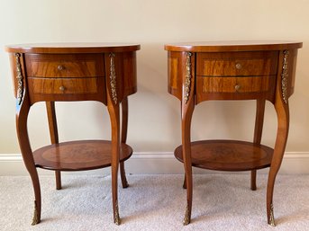 Sorrento, Italy Benchmade Accent Tables W/Stunning Inlaid & Carved Wood, Brass Hardware In High Gloss Finish