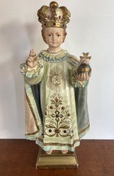 Vintage 22'Tall Infant Of Prague Statue Intricately Painted Face Hands And Fingers In Tact Christian Religious
