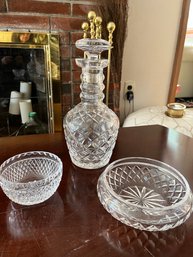 Waterford Three Piece Lot - Decanter And Two Decorative Bowls - Lv39