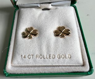 Vintage SOL D'OR 14K Rolled Gold Shamrock Pierced Earrings Ireland St. Patrick's Irish Heritage W/Case
