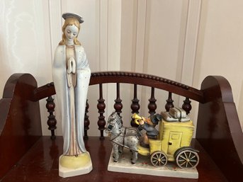 Hummel Madonna Plus Boy Driving Horse And Wagon Figurines - Two Pieces - Dr42