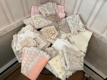 Wonderful Table Linen Lot - Table Cloths, Doilies, Runners  Many Hand Made, Crocheted Or Embroidered - D43