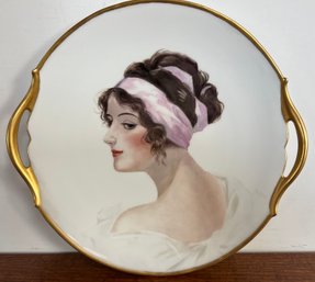 Gorgeous Antique Limoges Harrison Fisher Portrait Of A Girl American Beauties Series Handled Plate Platter 11'