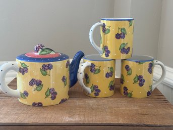 The Essex Collection Teapot  3 Coffee Cups Tutti Frutti