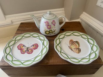 Mariposa Handpainted Plates & Vintage Teapot(Japan)