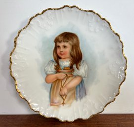 Antique 1911 Limoges France Hand Painted & Signed Plate Young Girl With Rosary Beads 9.25' Diameter