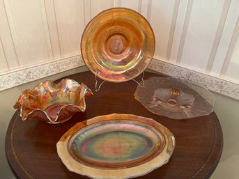 Depression And Carnival Glass 4 Piece Lot - Dr55
