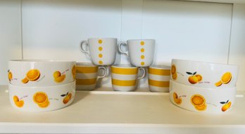 Orange Bowls By Ifcco(4) & IKEA Stackable Mugs (5)