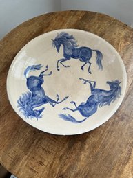 Artist Laurie Dombrowski Large Horses Pottery Bowl