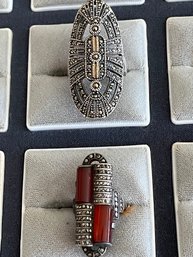 2 Large Marcasite Cocktail Rings: One Sterling And One 14k & Sterling-J25