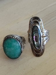 Two Sterling Cocktail Rings, Mother Of Pearl From Mexico -J26