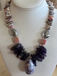Pretty Amethyst And Stone Necklace With Sterling Silver 925 Clasp-J28