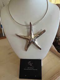 Artsy Large Sterling Silver Starfish Pendant On Collar Necklace-J30
