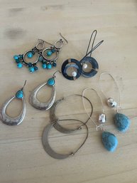 5 Pair Unique Pierced Earrings, 3 With Turquoise -J33