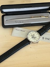 Parker Pen And Eagle-faced Watch-J35