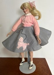 Ashton Drake 1950s Porcelain Doll 'Peggy Sue' Saddle Shoes And Poodle Skirt With Stand 16' Tall Sock Hop