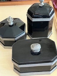 Black Glass Trinket Boxes-J36