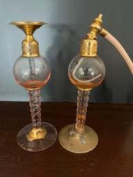 2 Vintage Pink Glass Perfume Decanters  - One Spritzer - J46