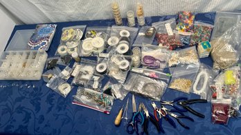 Large Jewlery Bead Stringing Lot:  Beads , Wires, Clasps , Tools And Instruction Booklet