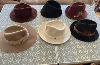 6 Stylish Felt Hats Includes Creme And Burgundy - H02