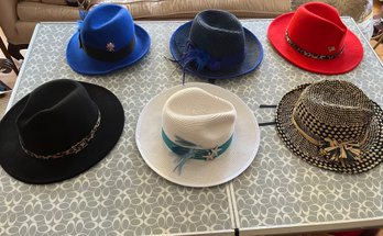 6 Elegant Hats Includes Red With Leapard Band Some With Pins - H04
