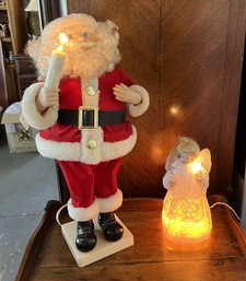 Vintage TELCO MOTION-Ette Creations Animated Plush Santa Claus  W/Tag & Lighted Candle & Angel Tree Topper
