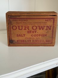 Vintage  OUR OWN Best Salt Codfish Wooden Box GLOUCESTER