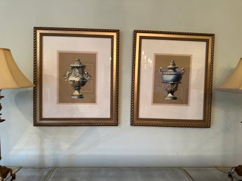 Pair Of Large Urns In Ornate Gold Frames - DR6