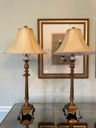 Two Tall Gold Metal Buffet Lamps - DR7