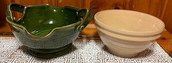 Green Decorative Hand Painted Made In Italy Bowl And One Stoneware Mixing Bowl - B02