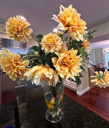 Pretty Faux Yellow Flowers And Lemons In Glass Vase - DR15