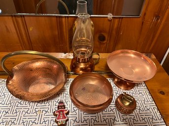 Hammered Copper Lot Of 6 Assorted Items Includes Cigarette Lighter - B13