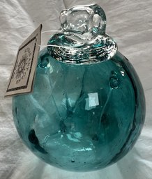 Hand Blown And Crafted  Old English Witch Ball By Kitras Art Glass 6' X 6' Light Blue Glass