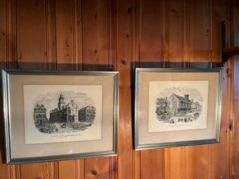 Two Wall Historic Content Prints One Paul Reveres Birth Place And One NY State House - B30