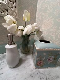 Faux Tulips, Tissue Box Cover And Soap Dispenser - 2LBR4