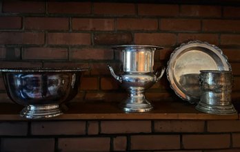 Silver Plate Four Piece Lot Includes Wine Bucket And Large Bowl - B36