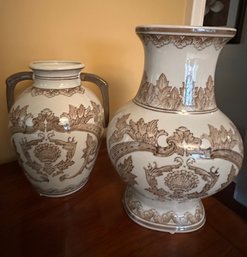 2 Brown And Cream Decorative Vases - 2 MB