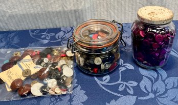 2 Jars And One Bag Of Vintage Assorted Buttons