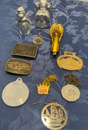 Interesting Lot Of Vintage Belt Buckles A Weighted Angel, A Couple Of Cute Angels And Various Oddities.