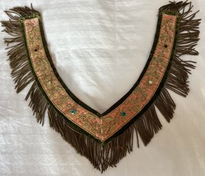 Antique Odd Fellows Or Masonic Ceremonial Collar Beaded With Gems And Fringe