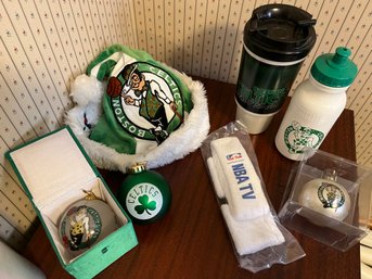 Celtics Christmas Lot: Hat, 3 Ornaments, Coffee And Water Bottles, Headband And Wrist - D46